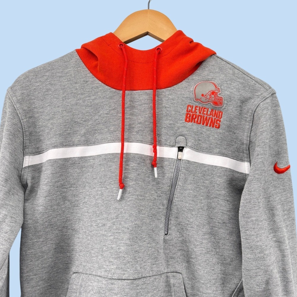 Nike NFL Cleveland Browns Hoodie Gray Orange Mens Medium Pullover Sweatshirt‎